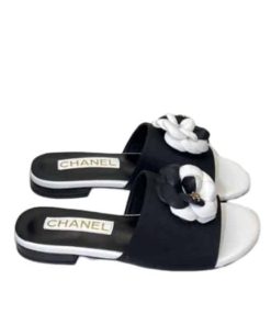 Chanel Camellia Slides Black White