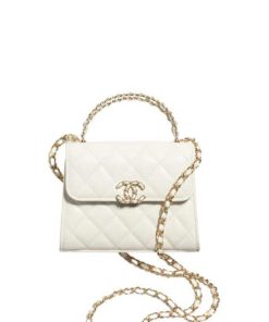 Chanel Top Handle Clutch With Chain In Caviar White 15Cm