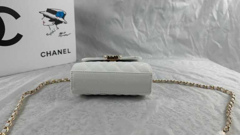 Chanel Top Handle Clutch With Chain In Caviar White 15Cm - Image 5