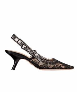 Dior J'Adior Slingback Pump Transparent Mesh Embroidered With Dior Roses Motif Comma Heel Black Kdv028Fll S900