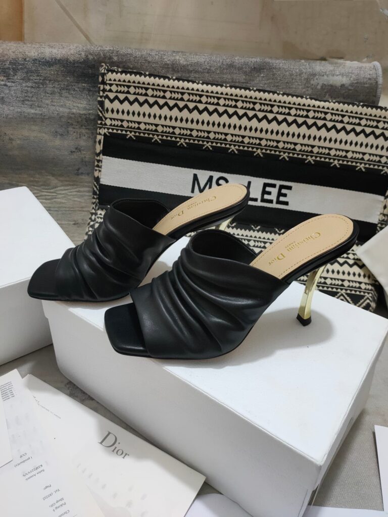 Dior Women D-Fame Heeled Sandal Black Pleated Lambskin Kcq775Lab S900 - Image 3