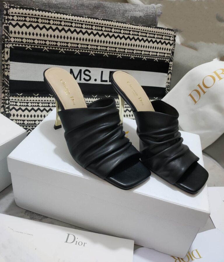 Dior Women D-Fame Heeled Sandal Black Pleated Lambskin Kcq775Lab S900 - Image 2