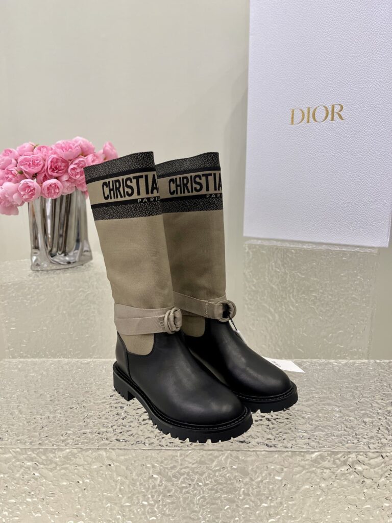 Dior D-Major Boot Technical Fabric And Calfskin Taupe And Black - Image 9