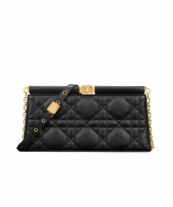 Dior Caro Colle Noire Clutch With Chain Black Cannage Lambskin 28Cm S5166Udbbm900