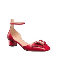 Dior Tale Pump Red Supple Calfskin And White Resin Pearls Kdb851Vso S54R