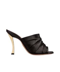 Dior Women D-Fame Heeled Sandal Black Pleated Lambskin Kcq775Lab S900