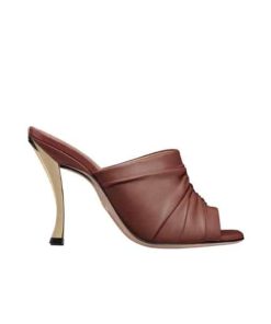 Dior Women D-Fame Heeled Sandal Pleated Lambskin Brown Kcq775Lab S52R