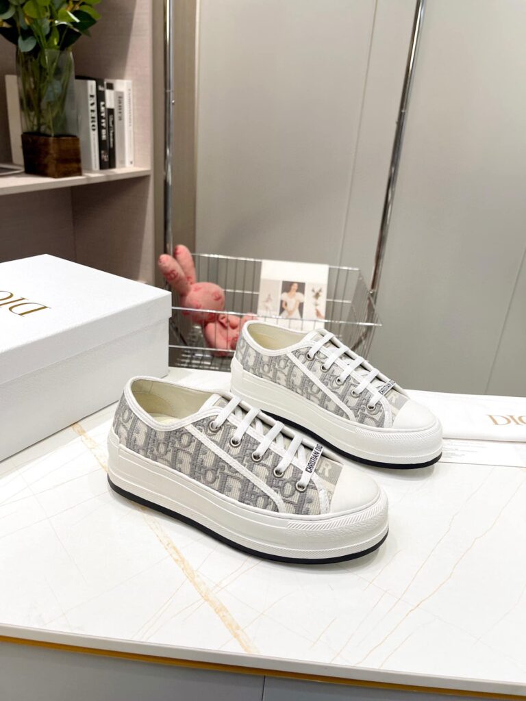 Dior Walk'N'Dior Platform Sneaker Gray Stone Dior Oblique Embroidered Cotton Kck385Obe S33G - Image 2