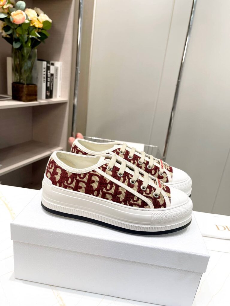 Dior Walk'N'Dior Platform Sneaker Burgundy Stone Dior Oblique Embroidered Cotton - Image 2