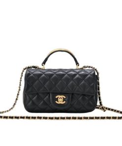 Chanel 22B Flap Bag With Gold Hardware Top Handle Black 21Cm As2431