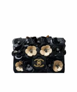 Chanel Camellia Shoulder Bag Black And Beige 20Cm
