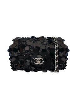 Chanel Sequin Mini Flap Bag Black 19Cm