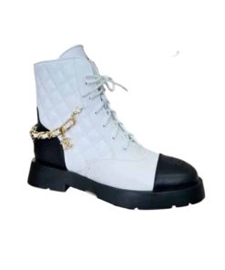 Chanel 2022 Interlocking Cc Logo Combat Boots White