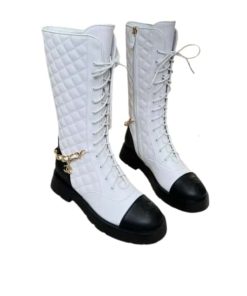 Chanel Lace Up High Boots White G39394