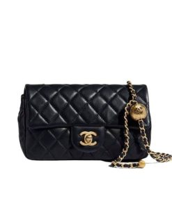 Chanel Quilted Mini Cc Rectangular Pearl Crush Flap Bag Black 20Cm