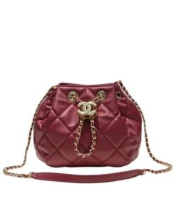 Chanel Drawstring Lambskin Bag Red 15Cm