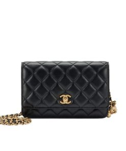 Chanel Woc Falp Pearl Crush Bag With Chain Black 19Cm