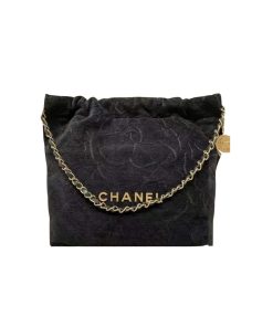 Chanel 22 Handbag Black Denim 36Cm As3260 B14411 Ns775
