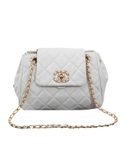 Chanel Mix Accordion Cc Flap Bag Quilted Glazed Calfskin White 23Cm