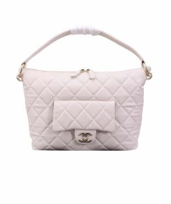 Chanel Maxi Hobo Bag Black Calfskin And Gold Tone Metal White 28Cm As4339