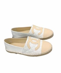 Chanel Cc Espadrilles Slip On White Beige