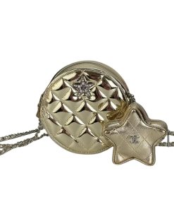 Chanel Round With Charm And Star Coin Purse Metallic Gold 15Cm