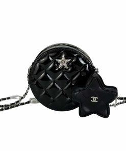 Chanel Round With Charm And Star Coin Purse Black 15Cm