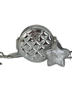 Chanel Round With Charm And Star Coin Purse Metallic Silver 15Cm