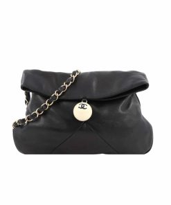Chanel Leather Cue Ball Foldover Bag Black 26Cm