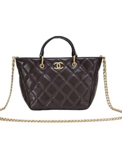 Chanel Small Shopping Bag Lambskin Brown 25Cm As4188