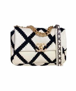 Chanel 19 Large Stitch Crossbody Bag White 24Cm