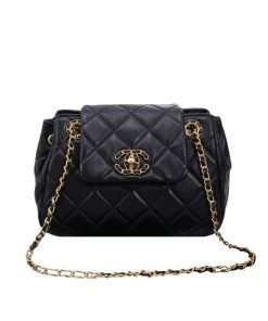 Chanel Mix Accordion Cc Flap Bag Quilted Glazed Calfskin Black 23Cm