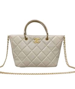 Chanel Small Shopping Bag Lambskin White 25Cm As4188