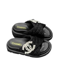 Chanel Cc Slippers Studded Black