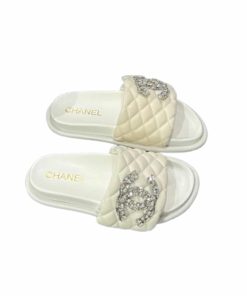 Chanel Cc Slippers Studded White