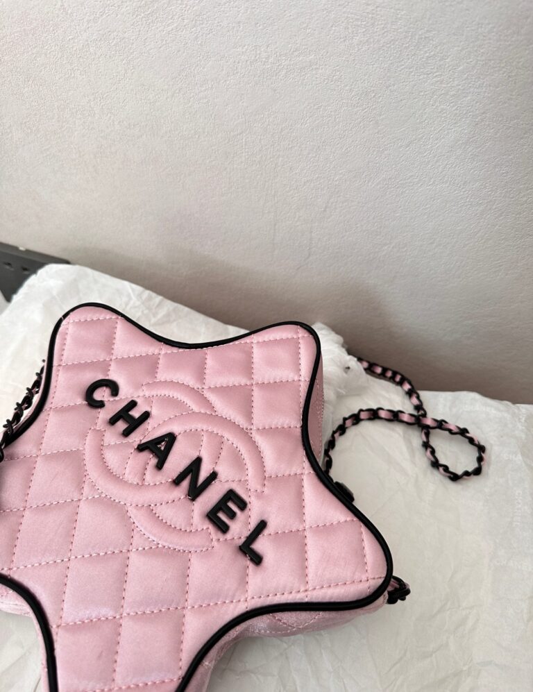 Chanel Star Hand Bag Satin Black Metal Light Pink 22Cm - Image 6