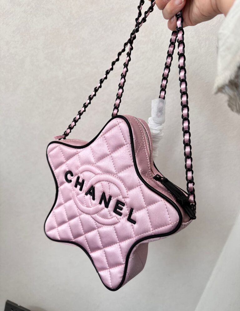 Chanel Star Hand Bag Satin Black Metal Light Pink 22Cm - Image 8