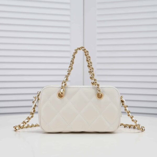 Chanel Handbag Gold Tone Metal White 20Cm - Image 8