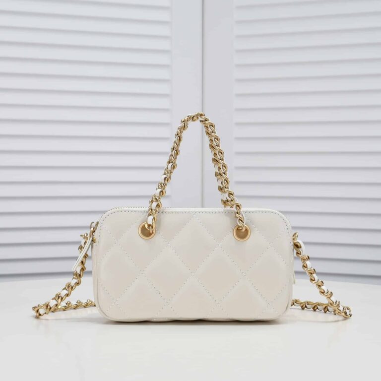 Chanel Handbag Gold Tone Metal White 20Cm - Image 8
