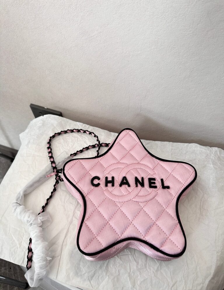 Chanel Star Hand Bag Satin Black Metal Light Pink 22Cm - Image 9