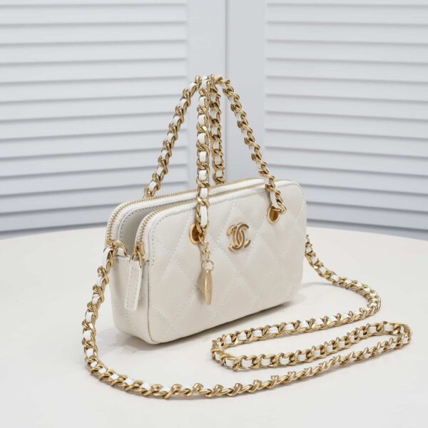 Chanel Handbag Gold Tone Metal White 20Cm - Image 9