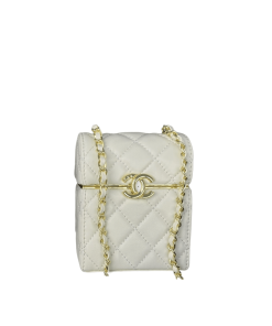 Chanel Small Box With Chain In Lambskin White 12Cm Ap2656