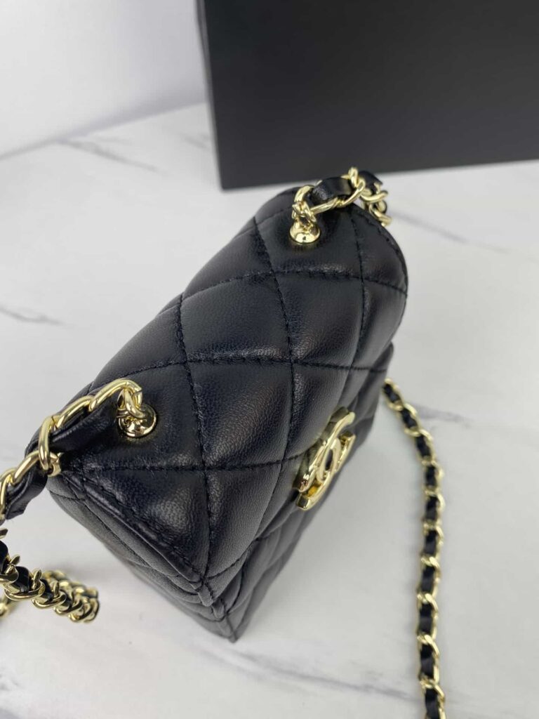 Chanel Small Box With Chain In Lambskin Black 12Cm Ap2656 - Image 6