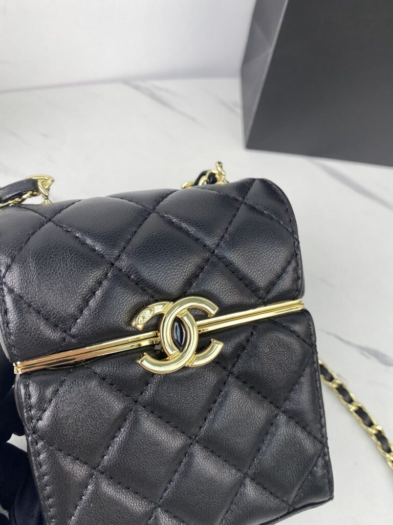 Chanel Small Box With Chain In Lambskin Black 12Cm Ap2656 - Image 7