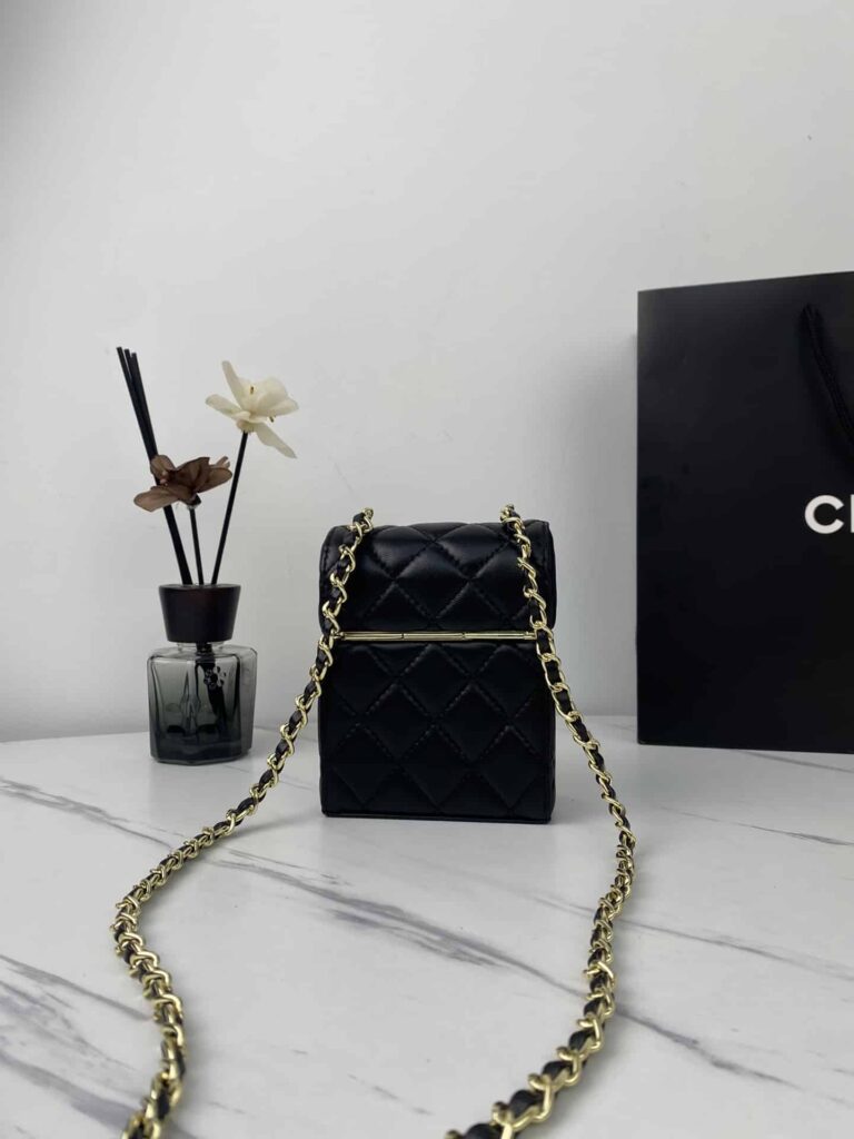 Chanel Small Box With Chain In Lambskin Black 12Cm Ap2656 - Image 8