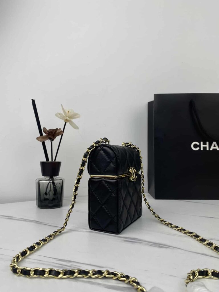 Chanel Small Box With Chain In Lambskin Black 12Cm Ap2656 - Image 9