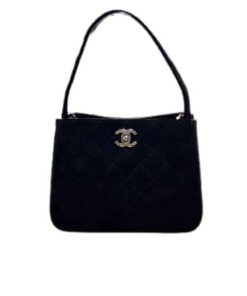 Chanel Vintage Black Satin Double Sided Evening Bag Black 22Cm