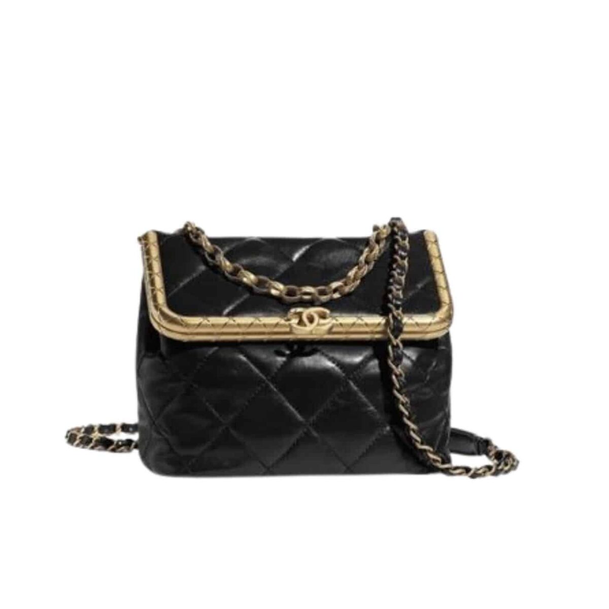 Chanel Kiss Lock Evening Black Leather Quilted 19Cm - Image 1