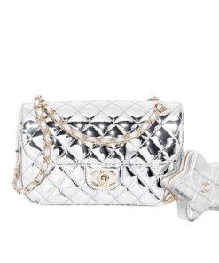 Chanel Mini Flap Bag Star Coin Purse Silver 24Cm