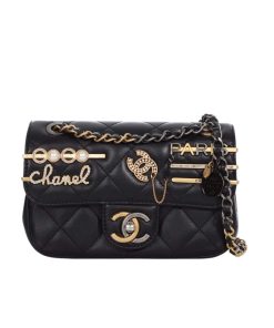 Chanel Quilted Lambskin Mini Coco Clips Flap Gold And Ruthenium Hardware Black 20Cm